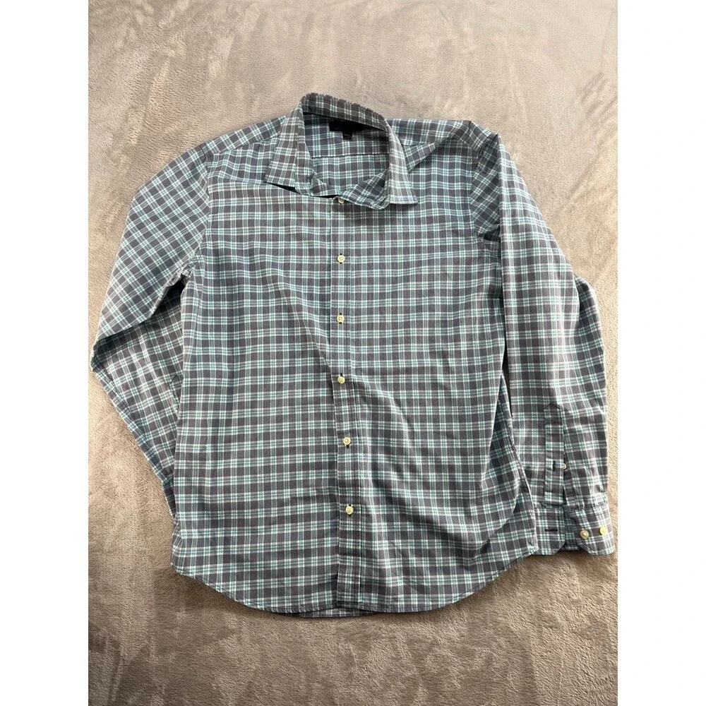 Banana Republic Dress Shirt Mens L 16 Non-Iron Tailored Slim Fit Blue Check